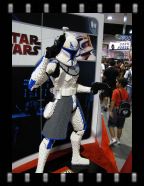 This Clone Trooper is made of Legos. One good push and it's all over.